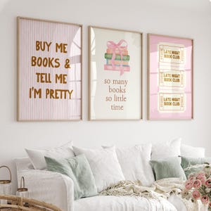 Galería de pared con temática de libros, paquete de 3 impresiones artísticas, impresiones artísticas para amantes de los libros, decoración para clubes de lectura, regalos para lectores, decoración del hogar Coquette, Book tok, Book Ish