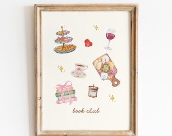 Book Club Digital Print: Bookish Wall Decor, Cozy Reading Room Poster, Readers Merch