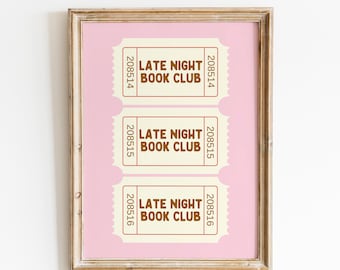 Book Club Tickets Digital Print: Bookish Wall Decor, Cozy Reading Room Poster, Readers Merch