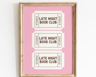 Book Club Tickets Digital Print: Bookshelf Decor, Reading Nook Decor, Bookish Merch