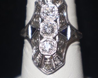Platin OMC Art Deco Diamant und Saphir Ring