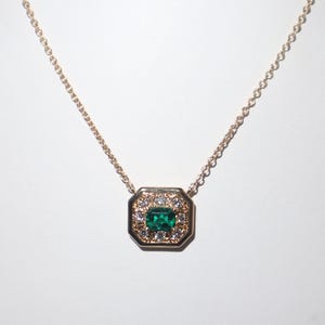 Yellow Gold Emerald Diamond Pendant Necklace