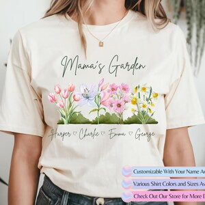 Custom Mama&#39;s Flower Garden Shirt Customizable Name Tshirt for Mom of 2, 3, or 4, Gift Idea for Grandma or Nana Shirt Christmas Gift for Her