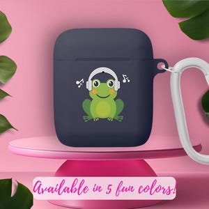Bonita funda para Airpods Pro con forma de rana que escucha música y asa de metal, con nombre personalizado, funda para Airpods de 1.ª y 2.ª generación, regalo para estudiantes universitarios