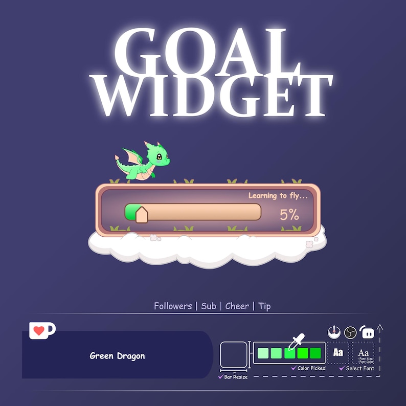 Green Performance Wdgit Dragon Goal Widget for Twitch, Twitch Goal Widget, Twitch Goal Widget ...