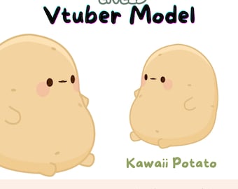 May include: A digital illustration of a kawaii potato character, with the text "LIVE2D Vtuber Model" and "Kawaii Potato" above and below the character, respectively. The text "MOCS FILES | TUTORIAL HOW TO | OBS" is at the bottom of the image.