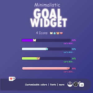 Minimalistic Goal Widget for Twitch, Custom Goal Widget, Cute Widget for Streaming | OBS | StreamElements  | Twitch | Customize