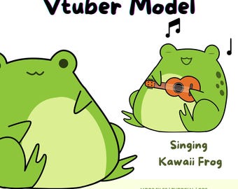 Kawaii Groda med Gitarr Vtuber Modell Färdiggjord, Färdig Att Använda Vtuber Modell, Vtuber Modell och Rigg, Färdiggjord Vtuber för Twitch och Youtube
