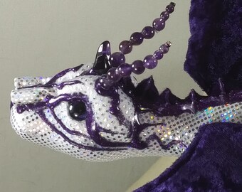 OOAK Shoulder Dragon, White, Silver and Purple: OOAK117