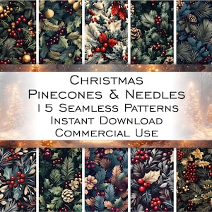 Digitales Papier, Weihnachten Tannenzapfen Muster Nahtlos, weihnachtliches Muster. Fichte, Kiefer und weihnachtliche Stimmung, kommerzielle Nutzung