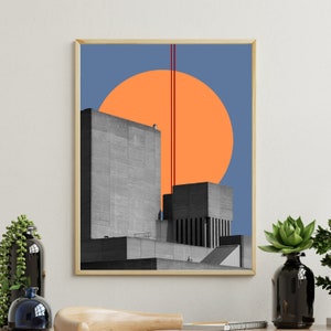 Impresión de arte brutalista - Teatro Nacional de Londres - Póster de papel mate - Diseño gráfico moderno, arte mural