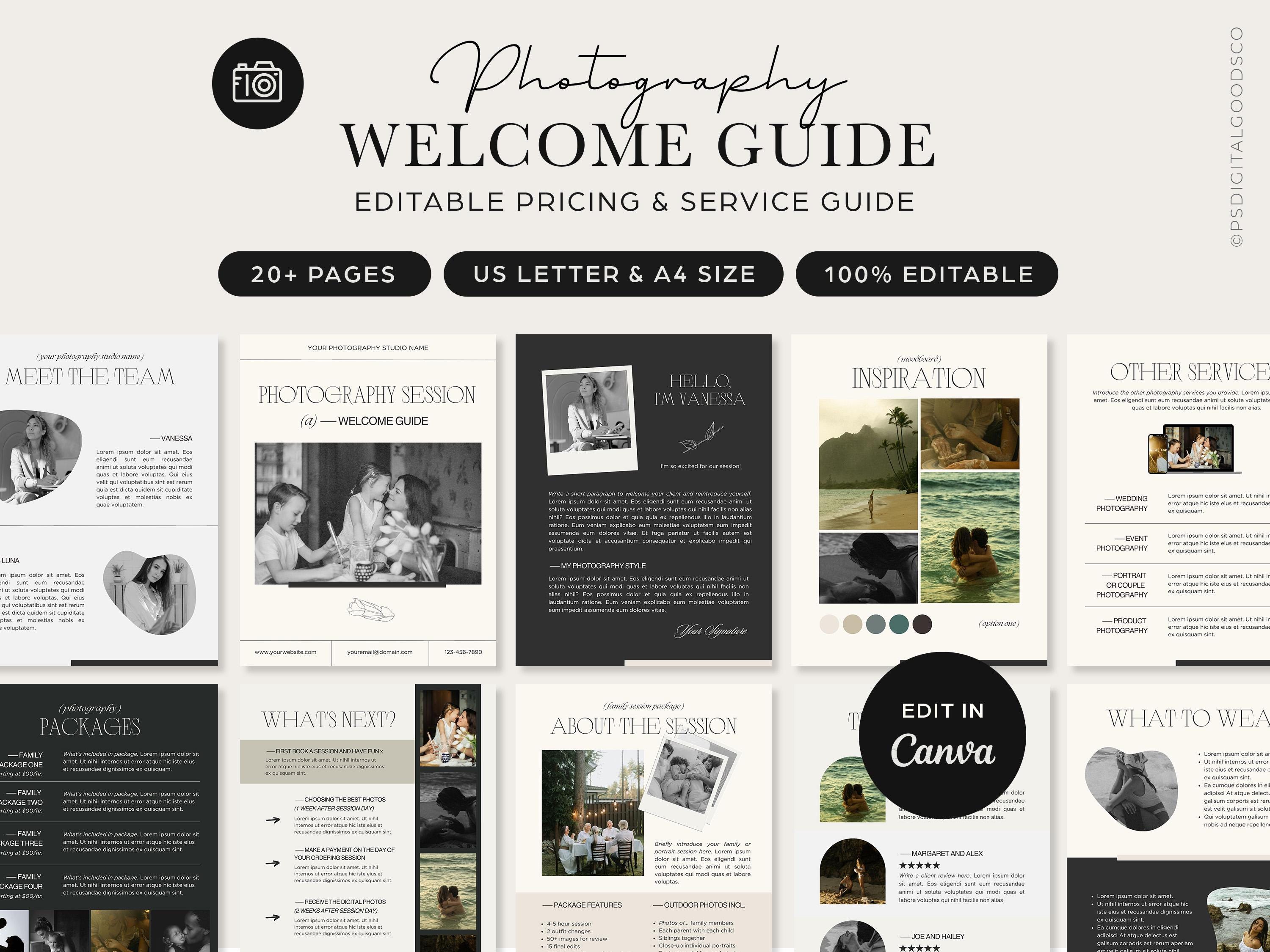 Photography Welcome Guide.pdf Photography Welcome Guide | Editable Canva Template | Pricing Client ...