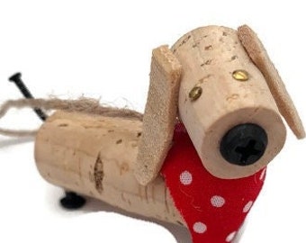 Dachshund cork ornament, upcycled cork dachshund