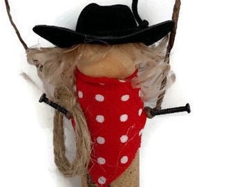 Cowgirl recycled cork ornament, western wine bottle decor