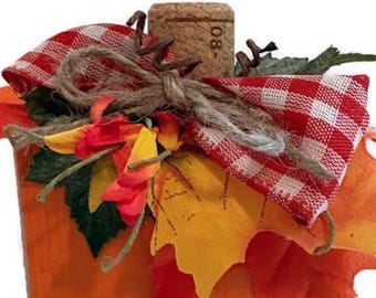 wooden cork pumpkin, fall decor for wine lovers