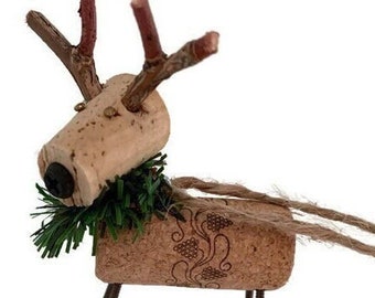 Wine Cork Reindeer Ornament, Cork Ornament