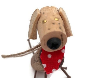 Upcycled Wine Cork dog, puppy love, puppy ornament, Wine lovers recycled cork ornament