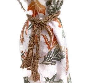 Reusable Leaf Print Wine Gift Bag, Hostess Present Wrap