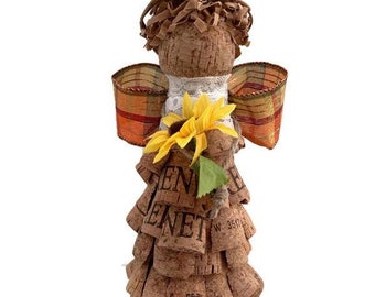 Cork and sunflower angel figurine