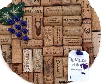 Recycled Cork Round Memo Board 8”, Unique Wine Cork Organizer