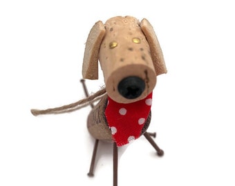 Upcycled Wine Cork dog, puppy love, puppy ornament, Wine lovers recycled cork ornament