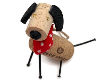 Wine Cork Dog Ornament, Dog cork ornament, upcycled cork dog, ornament for wine lovers, cork ornament, cork puppy, recycled cork ornament