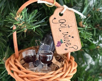 Got wine? Mini Wine Gift Basket Ornament