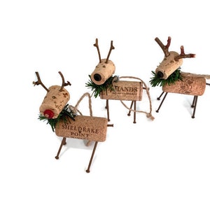 Wine Cork red nosed Reindeer Ornament, Cork Ornament, Christmas ornament image 6
