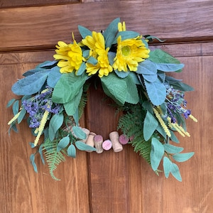 Summer door wreath, Recycled cork wreath, Door wreath