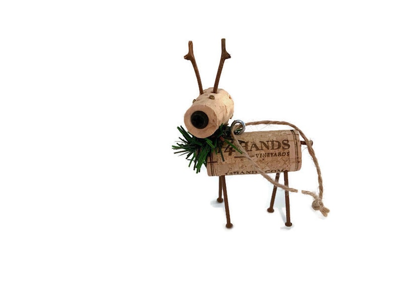 Wine Cork red nosed Reindeer Ornament, Cork Ornament, Christmas ornament image 3