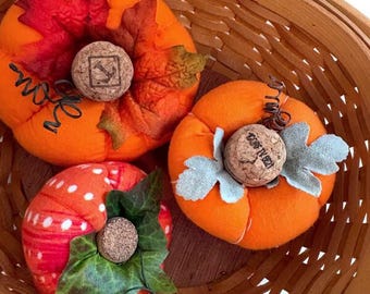 Set of 3 orange pumpkins, recycled cork pumpkins, Fall decor
