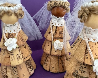 Cork Bride Doll, Recycled Wine Cork Gown, Lace Veil Bridal Decor