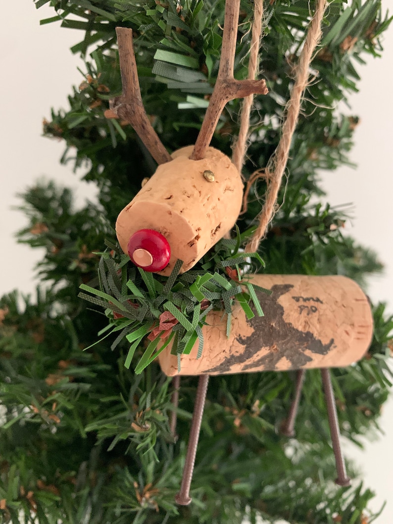 Wine Cork red nosed Reindeer Ornament, Cork Ornament, Christmas ornament image 8
