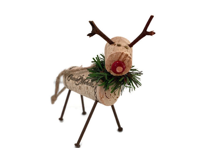 Wine Cork red nosed Reindeer Ornament, Cork Ornament, Christmas ornament image 7