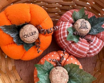 Set of 3 assorted pumpkins, recycled cork pumpkins, Fall decor