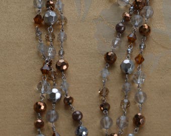 COOKIE LEE Copper, Clear, Silver Tone Beaded Triple Strand