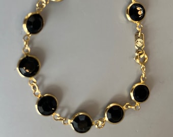 スワロフスキー ブラック クリスタル ブレスレット ゴールドトーン