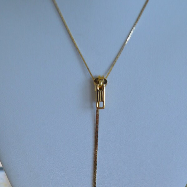 Fun Vintage Gold tone Zipper Lariat Necklace, 29" (J4)