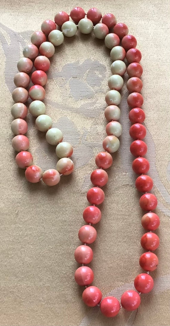 Orange, Pale Yellow Plastic Beaded Necklace, Vinta