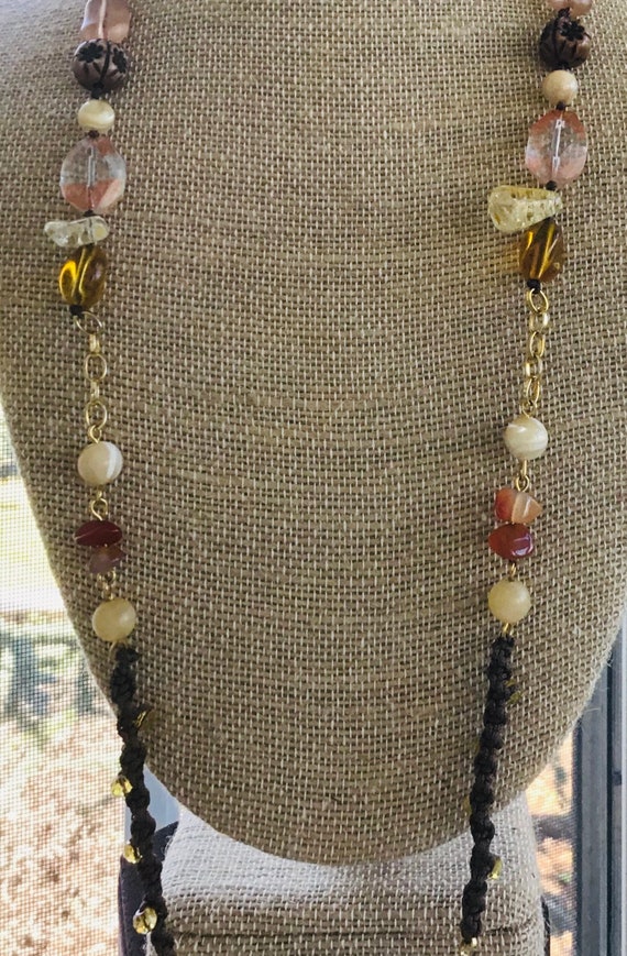 COOKIE LEE Brown, Orange, Yellow Beaded Necklace,… - image 1