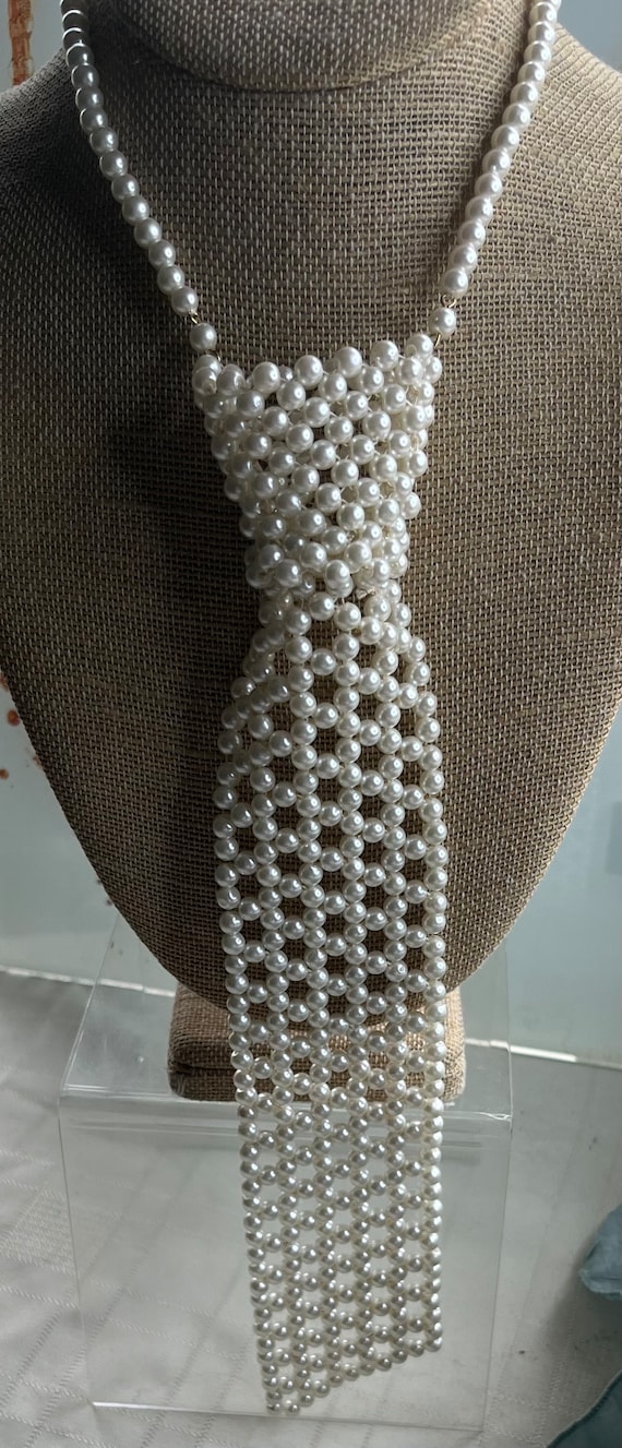 Faux Pearl Beaded Tie Necklace, Hong Kong