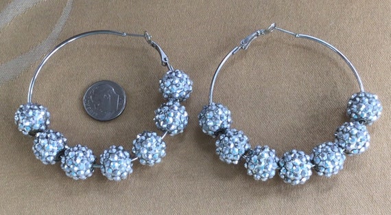 Silver tone Stud Ball Hoop Earrings, Vintage, Lar… - image 2