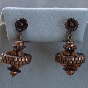 Copper Dangle Screw back Earrings, Vintage (U6)