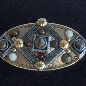 MICHAL GOLAN Semi-precious Gold plated Brooch, Pendant, Artisan Designed, Vintage (N6)