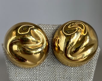 CLIPS NAPIER Gold tone Large Button Clip/Screw back Earrings, Vintage (M4)