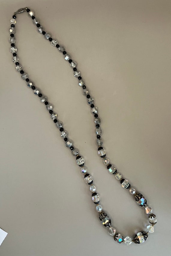 Black, Silver Aurora Borealis Crystal Necklace, 2… - image 1