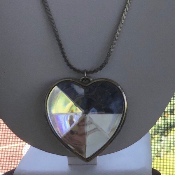 Clear Lucite Heart, Silver tone Pendant Necklace, 24”, Vintage (X8)