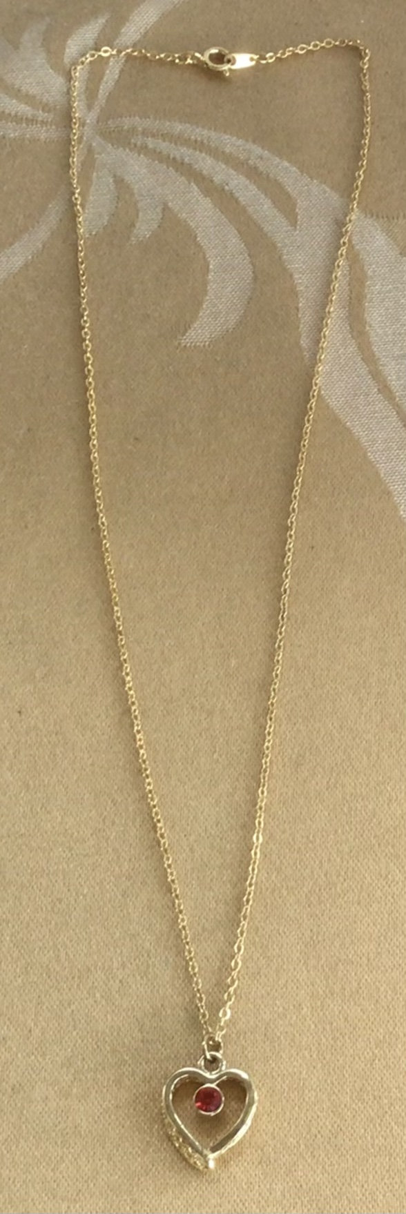 Red Rhinestone, Gold Tone Heart Pendant Necklace, 18