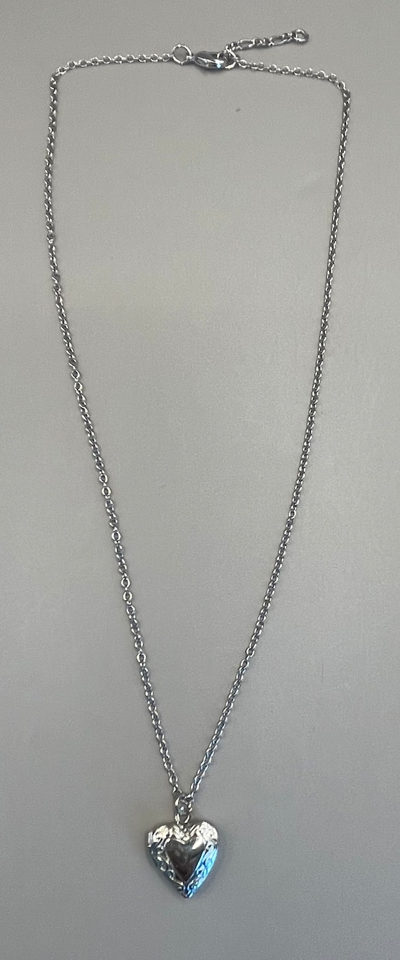Silver Tone Heart Locket Pendant Necklace, 15-1/2”-16-1/2