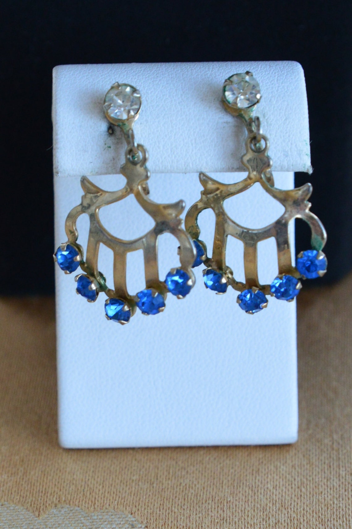 SCREW BACK EARRINGS Pretty Vintage Sapphire Clear Rhinestone Etsy